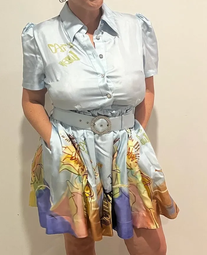Zimmermann Matchmaker Shirt Mini Dress Blue Poster Size 3