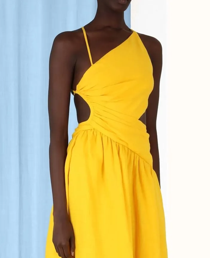 【Zimmermann】GOLDEN ASYMMETRIC DRESS アシンメトリー ミディ Zimmermann Golden Asymmetric Midi Dress Gold Size 2