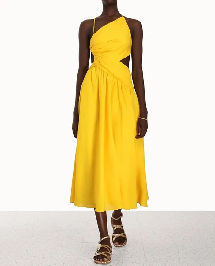 【Zimmermann】GOLDEN ASYMMETRIC DRESS アシンメトリー ミディ Zimmermann Golden Asymmetric Midi Dress Gold Size 2