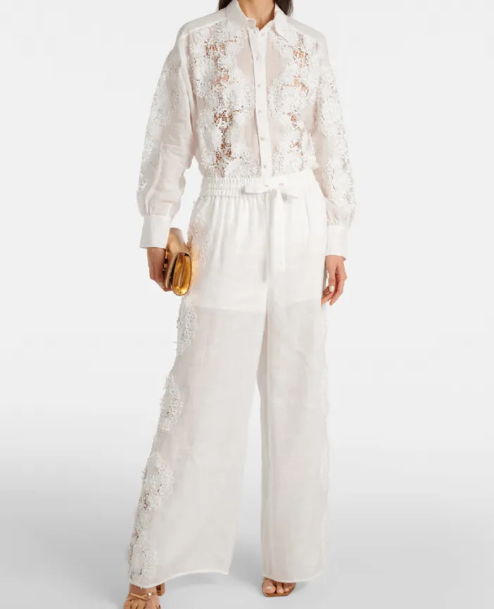 Zimmermann Halliday Lace Flower Pant Set Ivory Size 0P & 0