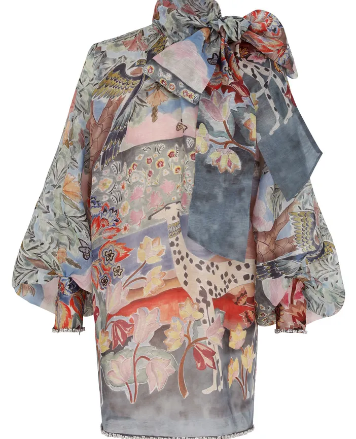 【Zimmermann】ILLUSTRATION BILLOW SHIFT シルクリネン ミニ Zimmermann Illustration Billow Shift Mini Dress - Bergdorf