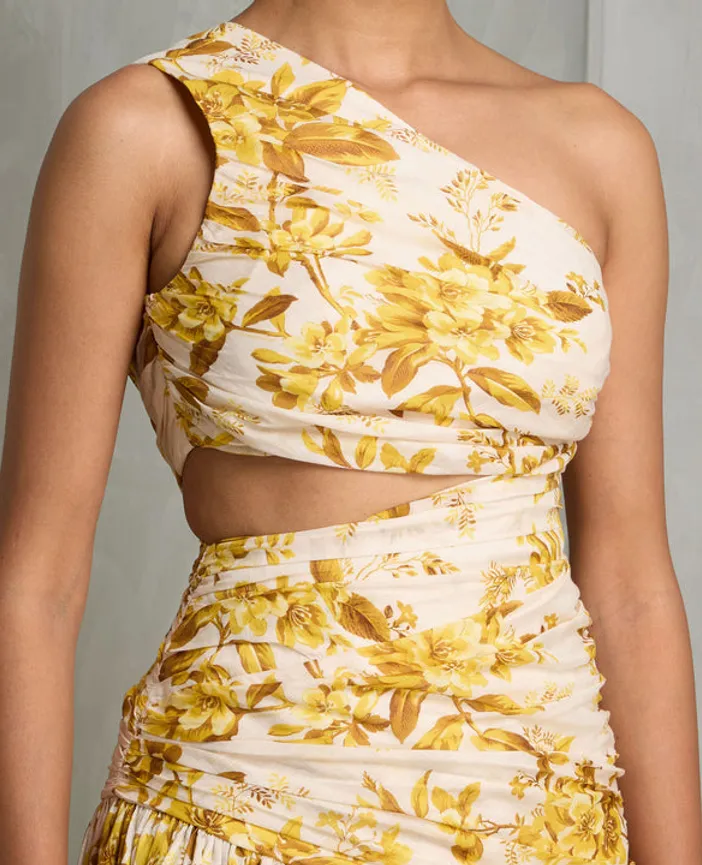 Zimmermann Golden Asymmetric Midi Dress Gold Size 2