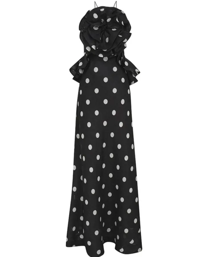 ワンピース ZIMMERMANN CRUSH 0 Zimmermann Crush Ruffle Halter Maxi Dress Peach Size 0 & 1
