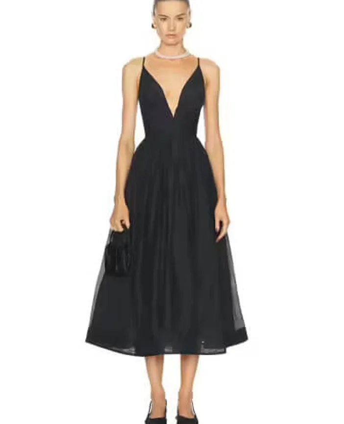 【送料&関税込】Zimmermann V Neck Midi Dress Illuminate V Neck Midi Dress Black Online | Zimmermann