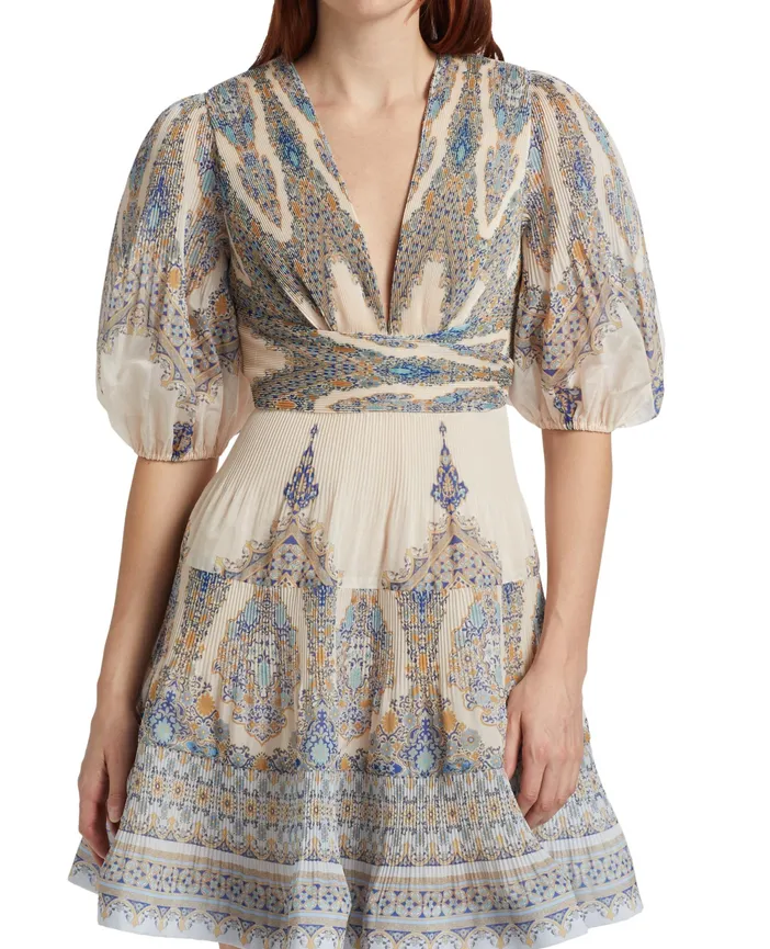 Zimmermann Pleated Mini Dress Blue Paisley Size 0 & 2 Zimmermann Pleated Mini Dress Blue Paisley Size 0 & 2
