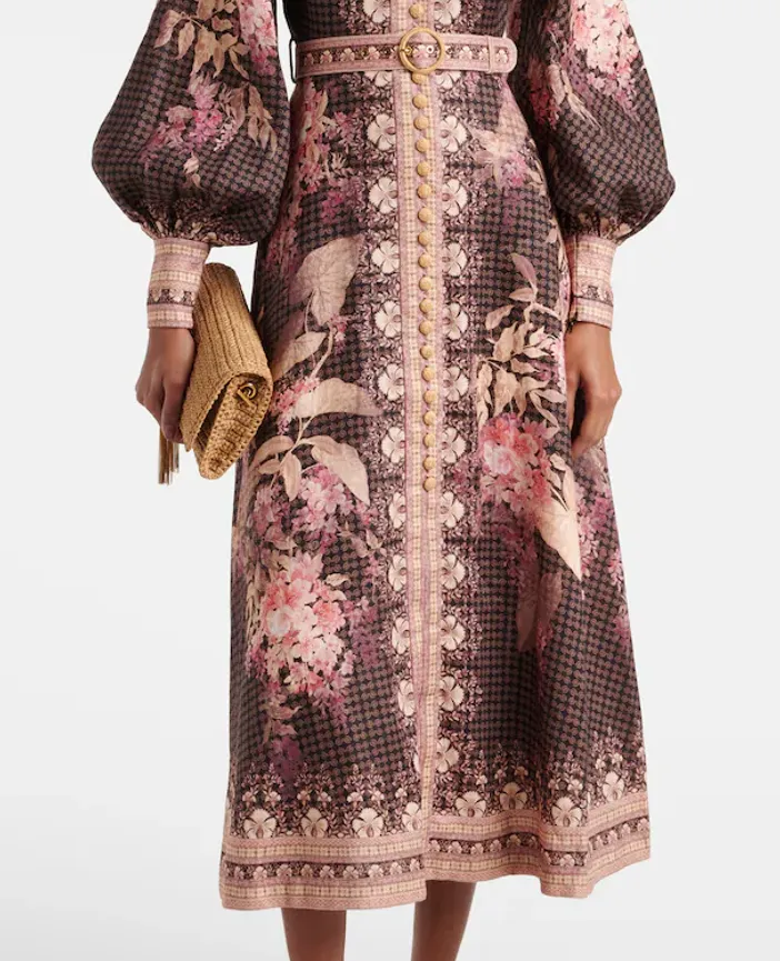 Zimmermann Illuminate Buttoned Midi Dress Black Floral Size 2