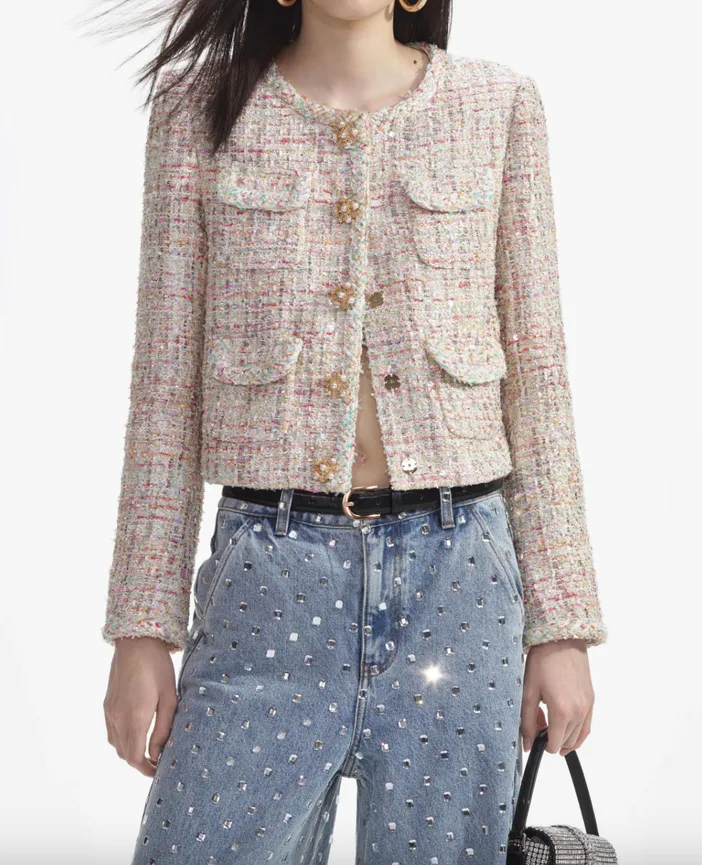 Self Portrait Pastel Boucle Boxy Jacket Multi Size 4