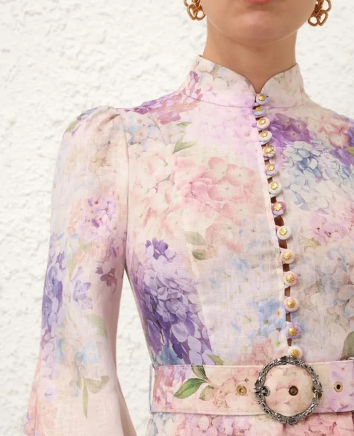 Zimmermann Dawning Buttoned Midi Dress Multi Hydrangea Size 2
